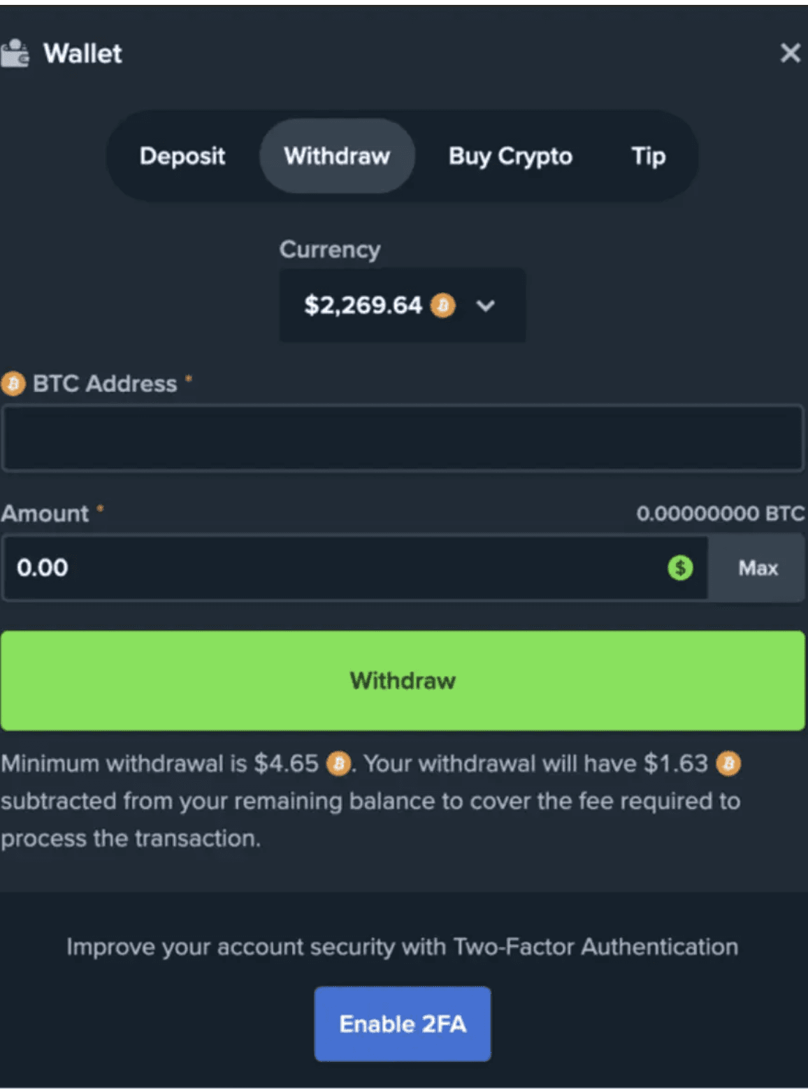 Enter your crypto wallet address or e-wallet