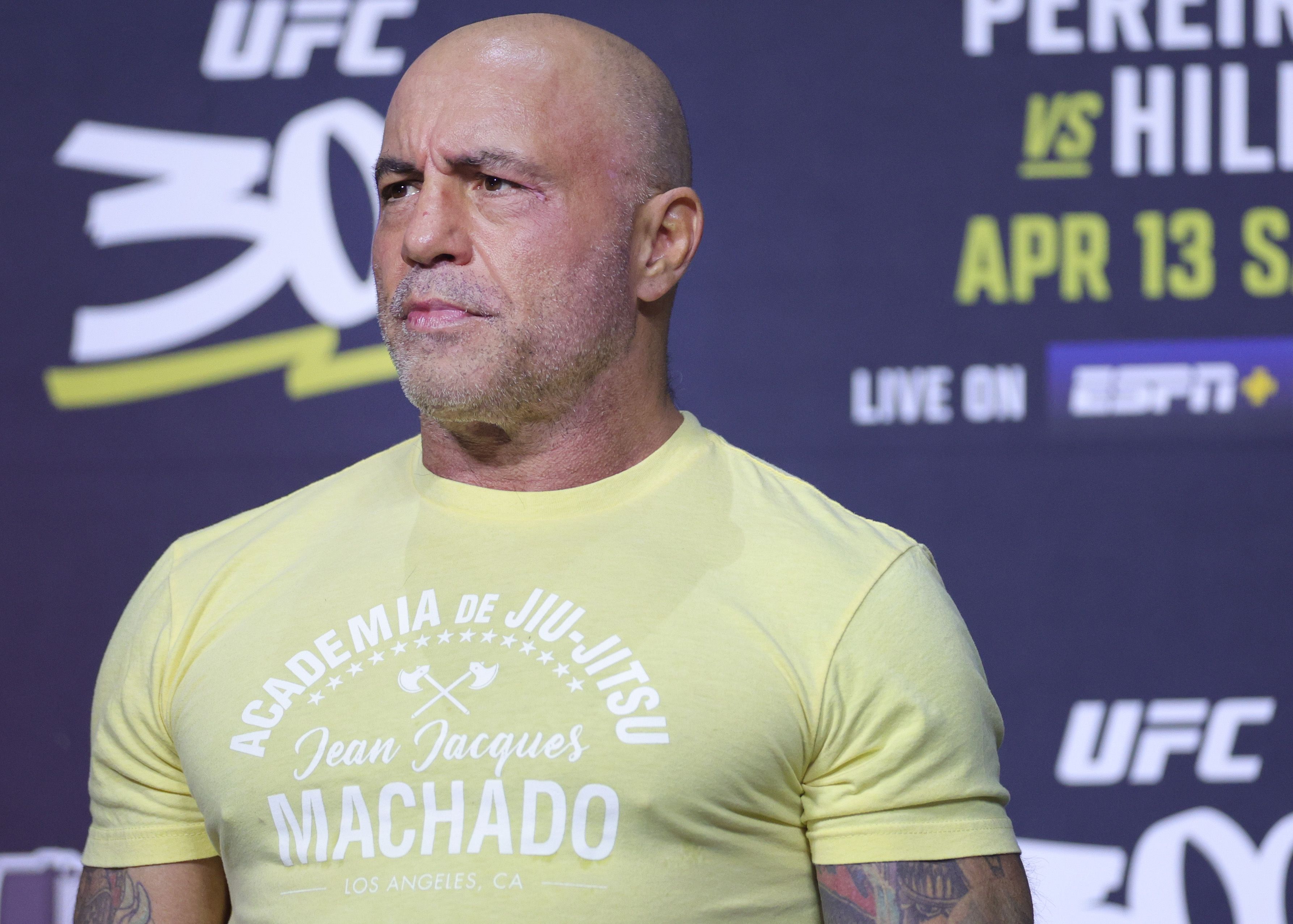 Joe Rogan MC's during the UFC 300 ceremonial