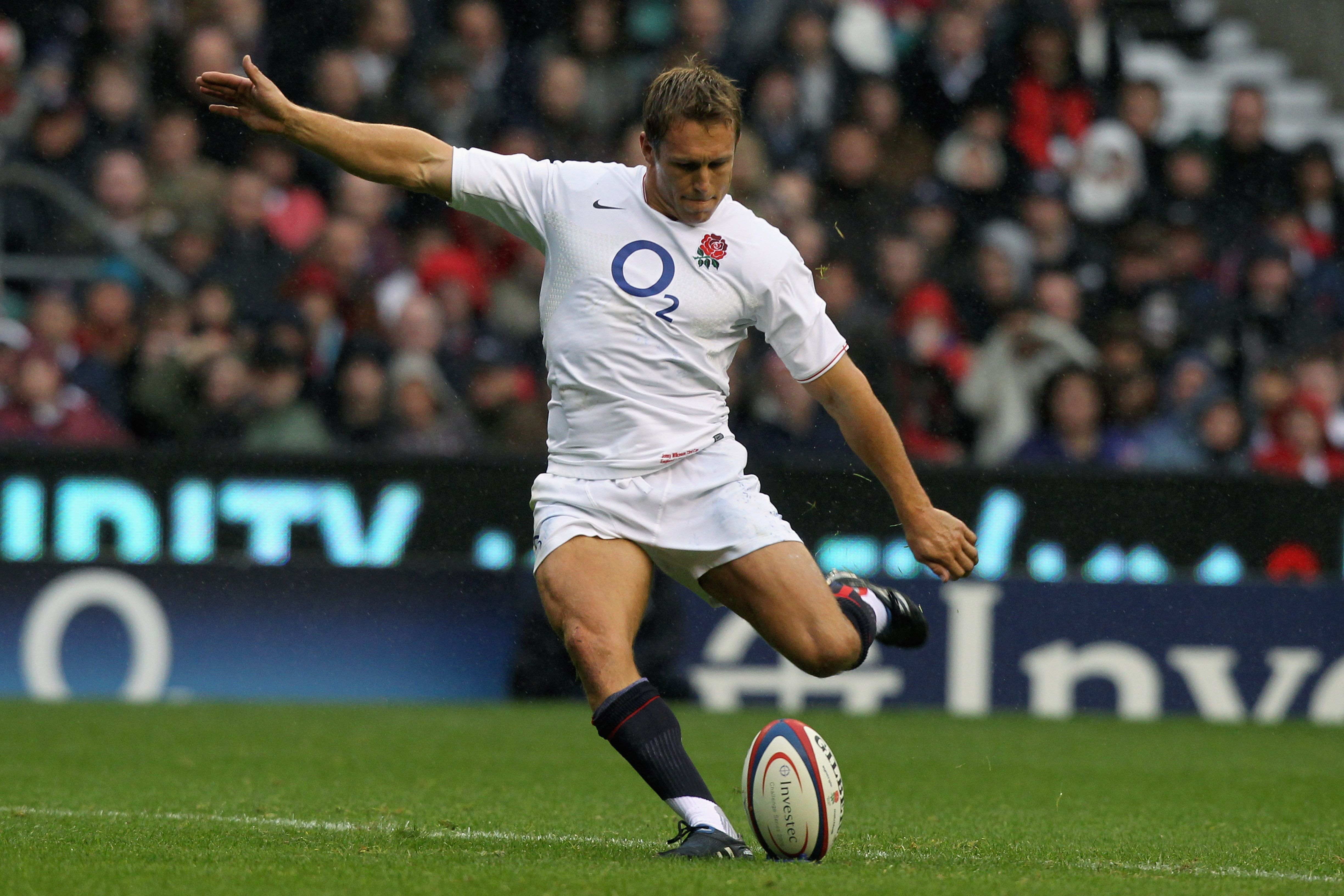 Jonny Wilkinson of England kicks at goal during the Investec Challenge Series match.jpg